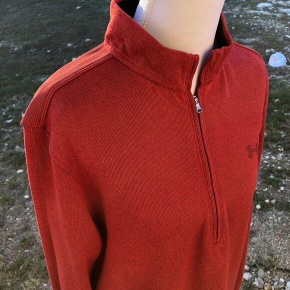 Under Armour Men's Cold Gear Quarter Zip Pullover Medium Sweater Red Long Sleeve - Picture 5 of 16